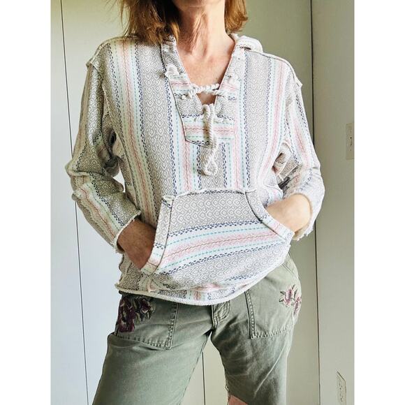 Billabong Beachy Hoodie Pastels Cream Size Medium Surfer Coastal Lace up - Picture 4 of 11